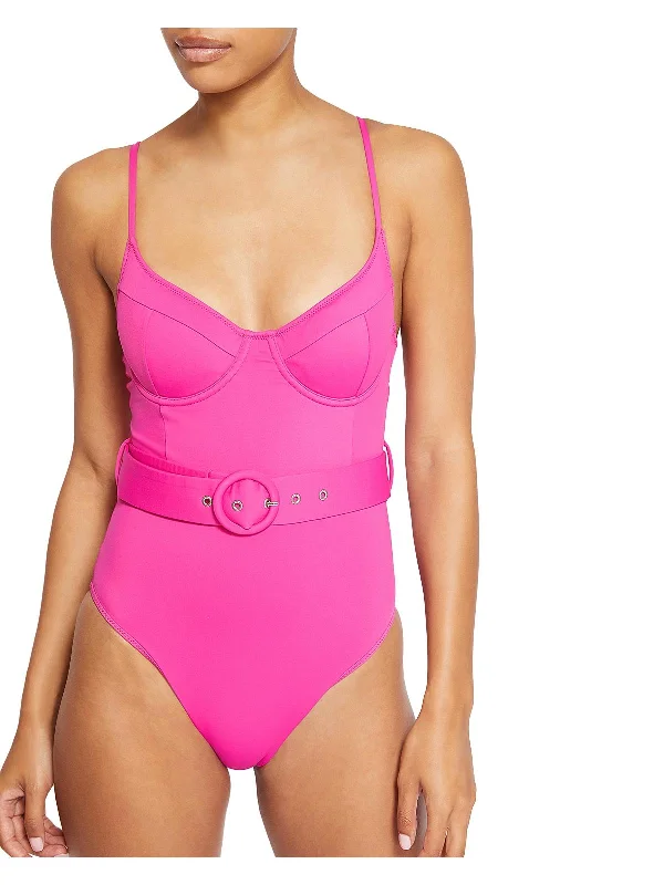 Noa Belted Womens Buckle Nylon One-Piece Swimsuit