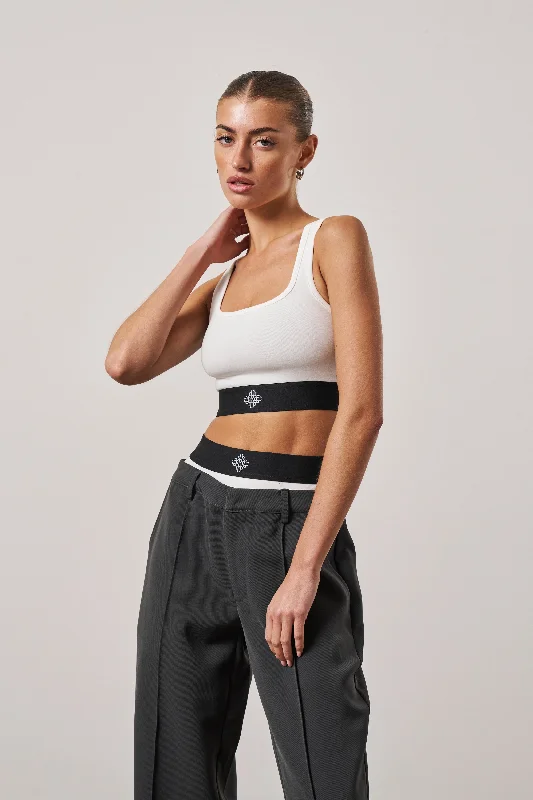 BRANDED ELASTIC RACER CROP TOP - OFF WHITE