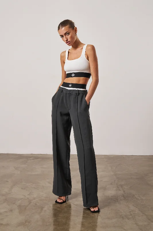 BRANDED ELASTIC RACER CROP TOP - OFF WHITE