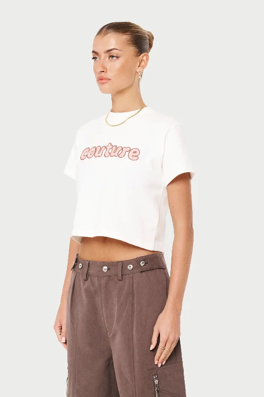 CHAIN STITCH CROPPED T-SHIRT - OFF WHITE