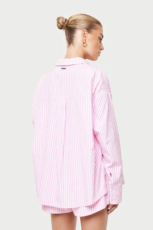 EMBLEM STRIPE OVERSIZED SHIRT - PINK