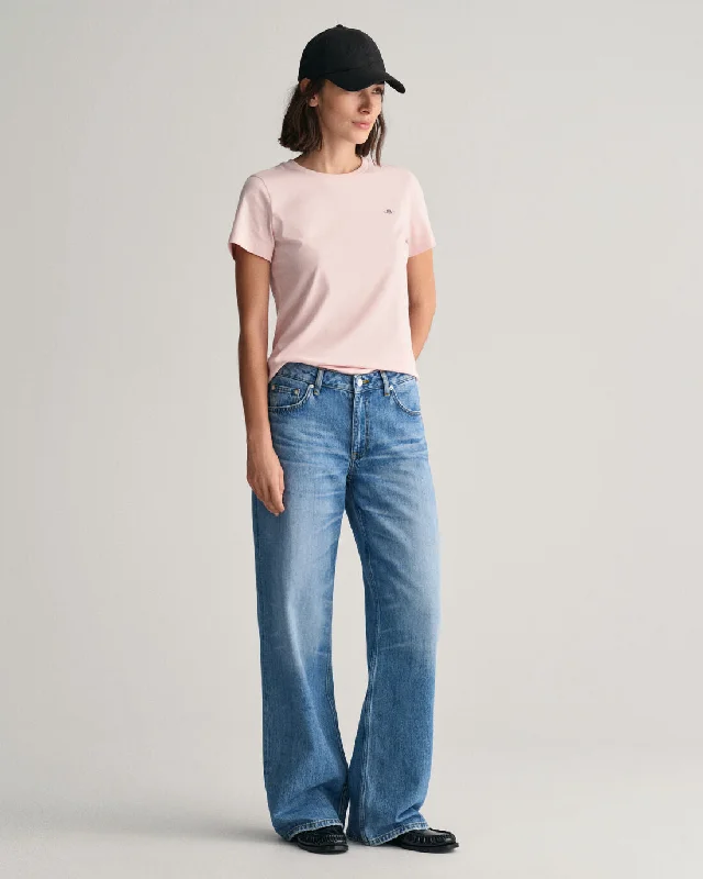 Gant Women Pink Solid Round Neck Short Sleeves T-shirt