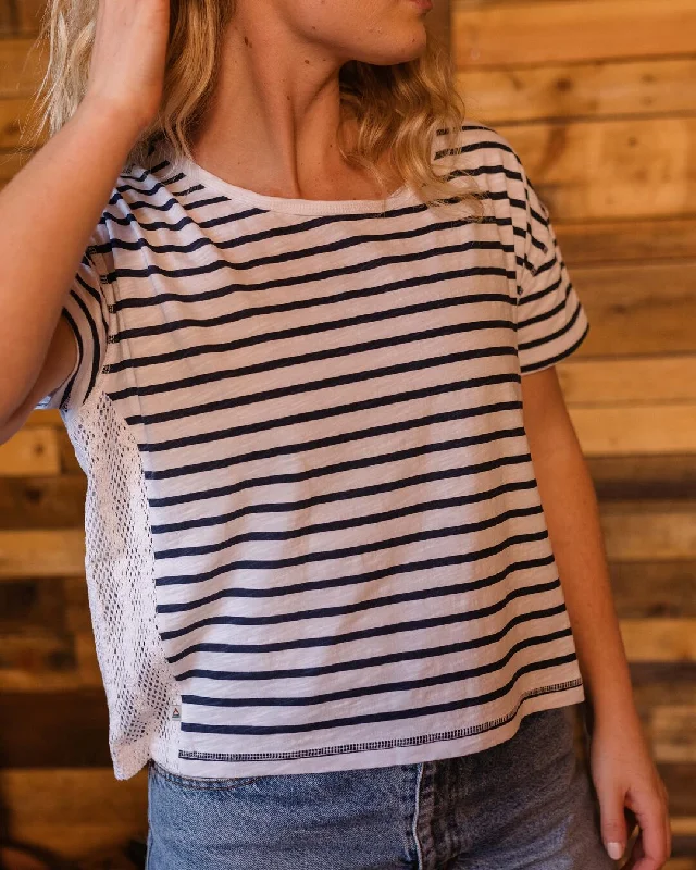 Magnolia Recycled Cotton Crochet Trim T-Shirt - Navy Stripe