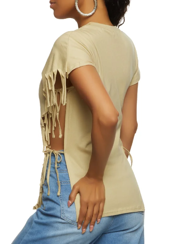 Enjoy Personal Time Fringe Side Tie Tee