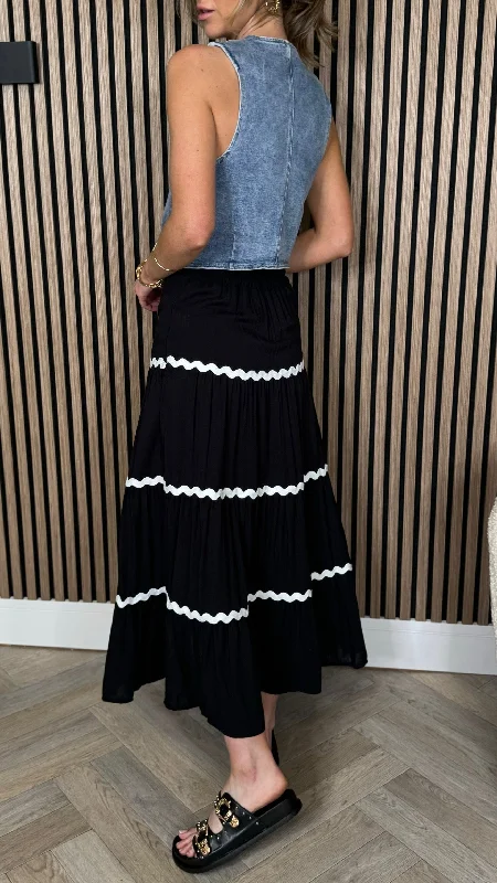 Evelyn Black & White Trimmed Midi Skirt