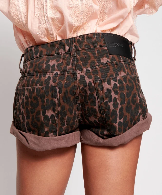 One Teaspoon WOMENS BRONZE LEOPARD BANDITS DENIM SHORTS