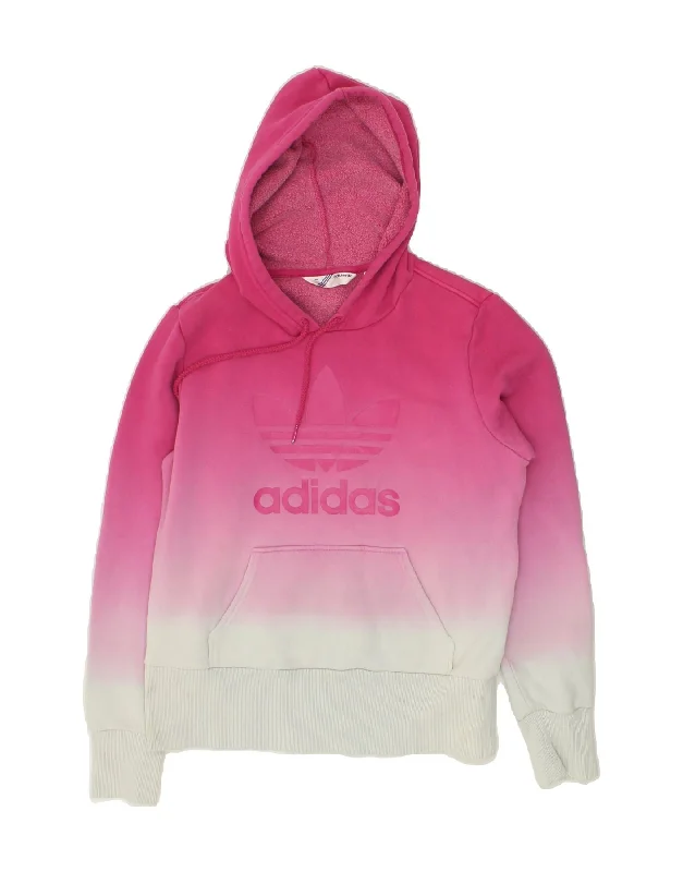 ADIDAS Womens Graphic Hoodie Jumper IT 40 Small Pink Colourblock Cotton