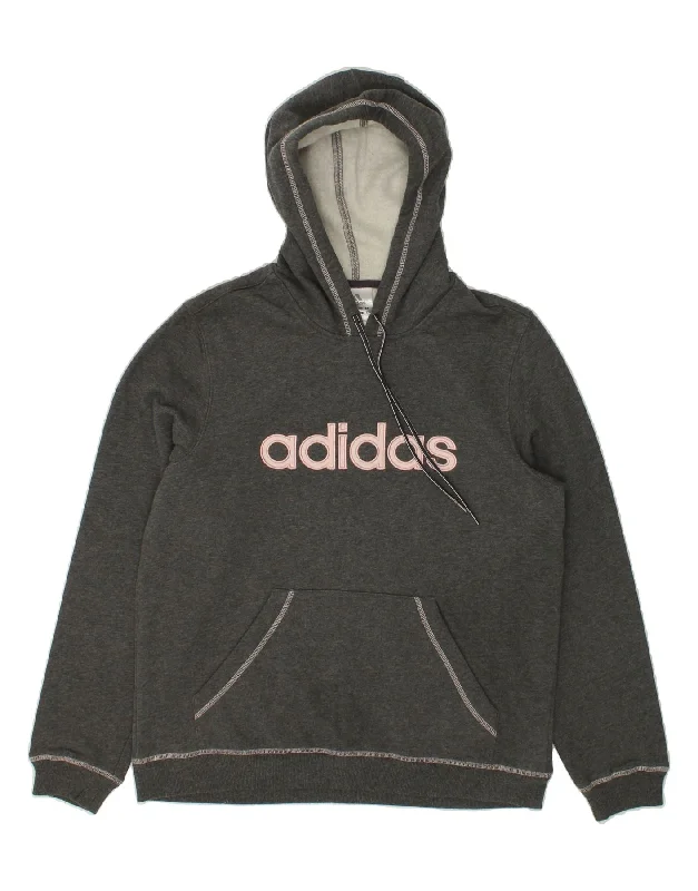 ADIDAS Womens Graphic Hoodie Jumper UK 16 Large Grey Cotton