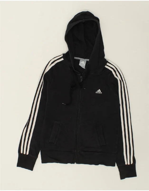 ADIDAS Womens Zip Hoodie Sweater UK 12 Medium  Black Cotton