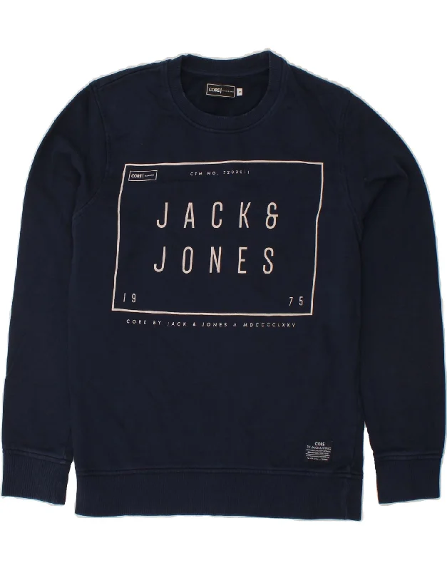 JACK & JONES Mens Graphic Sweatshirt Jumper Small Navy Blue Cotton