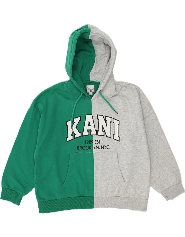 KARL KANI Womens Graphic Hoodie Jumper UK 14 Medium Green Colourblock