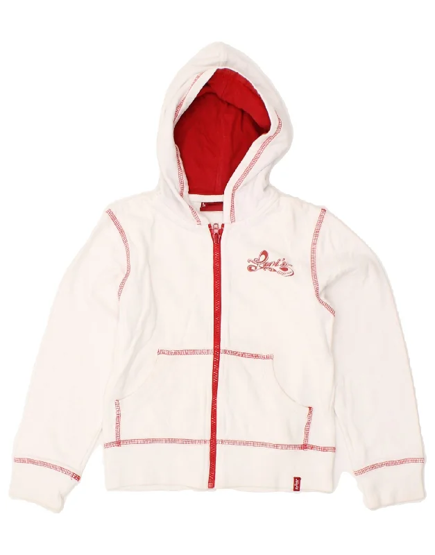 LEVI'S Girls Graphic Zip Hoodie Sweater 7-8 Years White Cotton