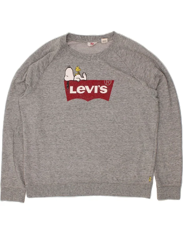 LEVI'S Womens Peanuts Graphic Sweatshirt Jumper UK 16 Large Grey Flecked