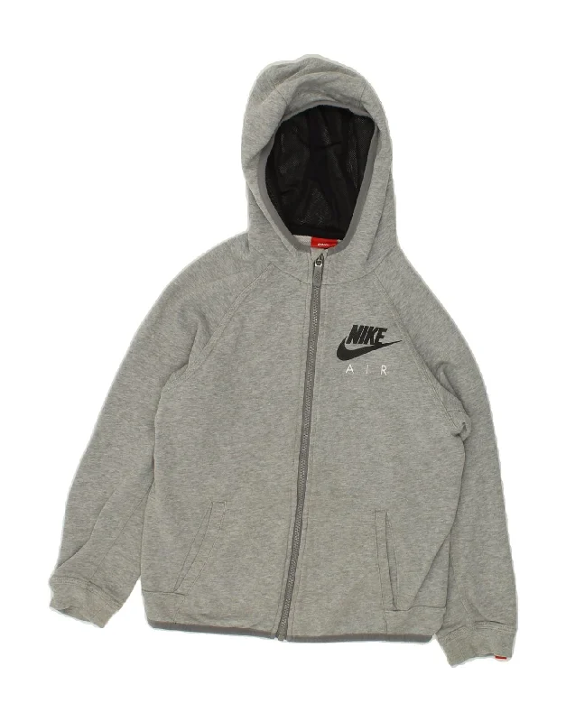 NIKE Boys Graphic Zip Hoodie Sweater 10-11 Years Medium Grey Cotton