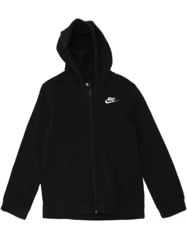 NIKE Boys Standard Fit Zip Hoodie Sweater 10-11 Years Medium Black Cotton