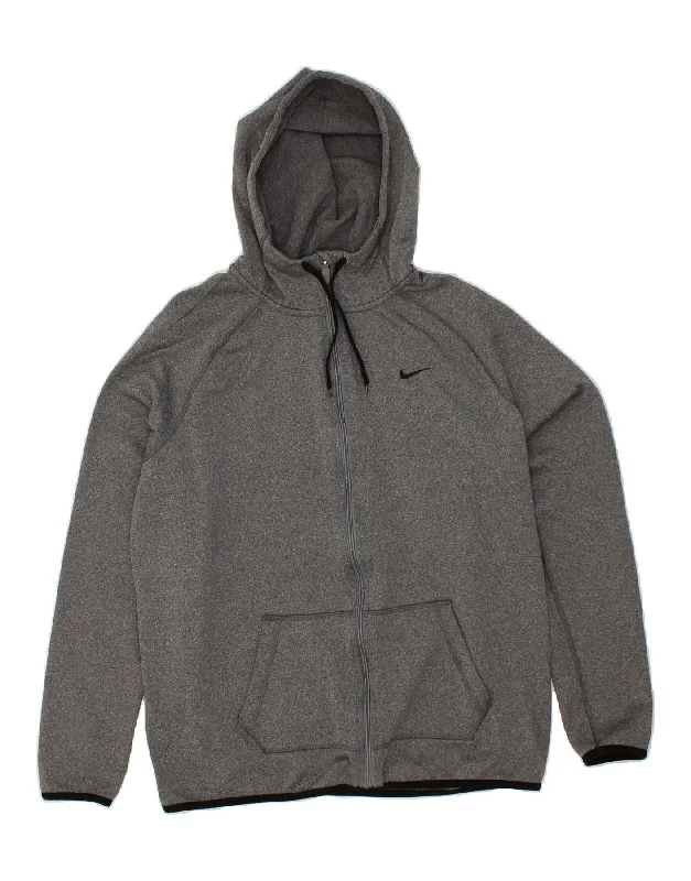 NIKE Womens Dri Fit Zip Hoodie Sweater UK 16 Large Grey Polyester