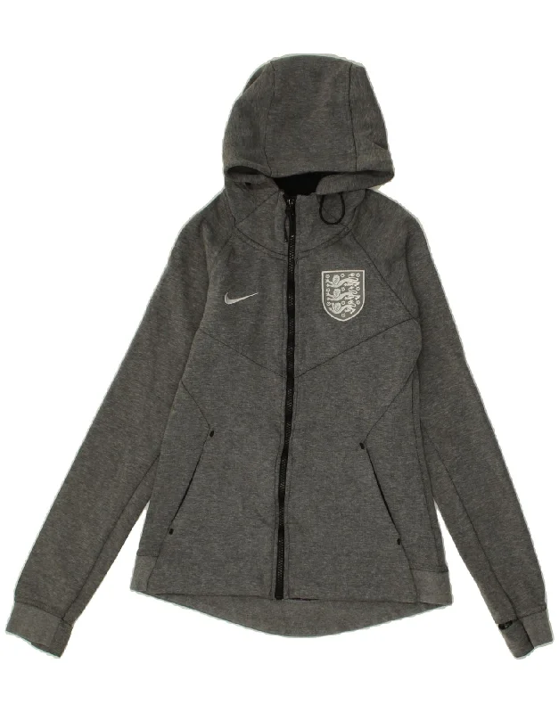 NIKE Womens England Graphic Zip Hoodie Sweater UK 6 XS Grey Cotton