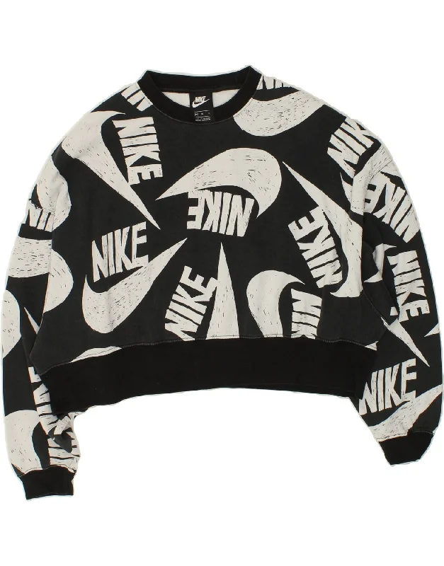 NIKE Womens Oversized Graphic Crop Sweatshirt Jumper UK 14 Medium Black