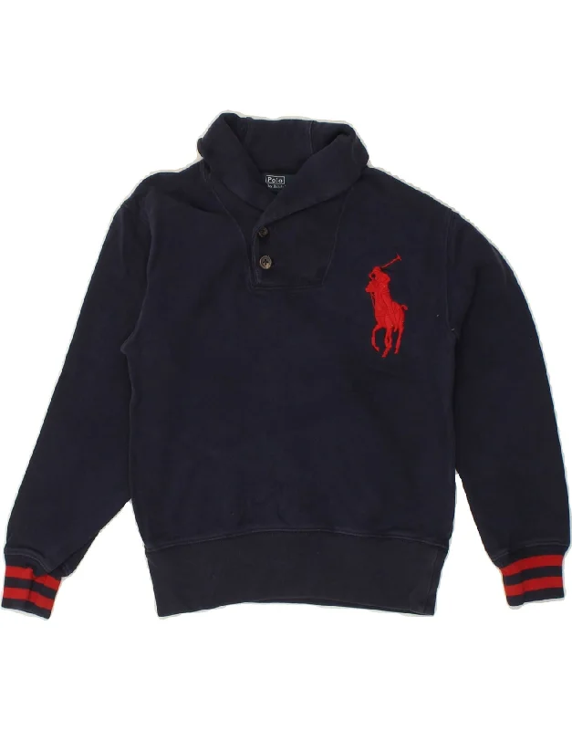 POLO RALPH LAUREN Boys Sweatshirt Jumper 7-8 Years Small  Navy Blue Cotton