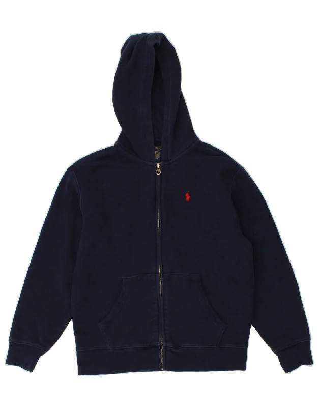 POLO RALPH LAUREN Boys Zip Hoodie Sweater 10-11 Years Medium Navy Blue