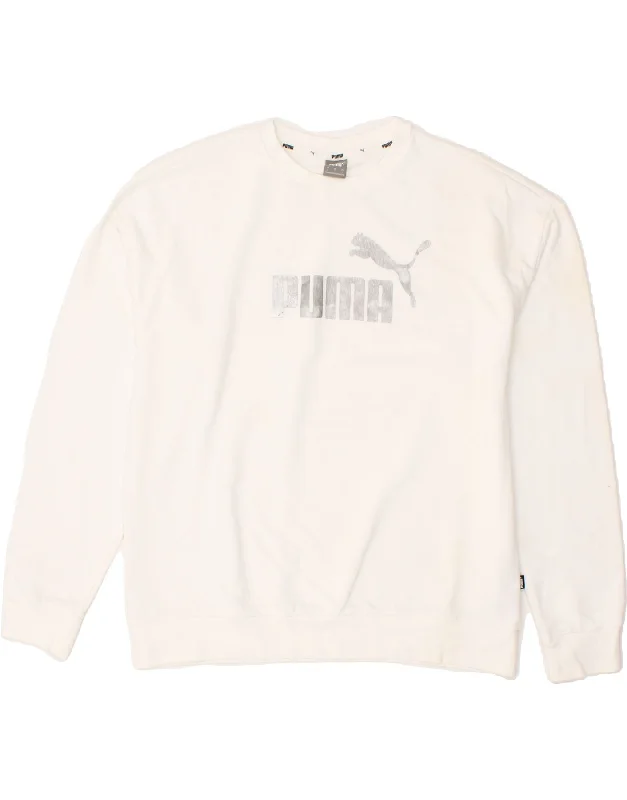 PUMA Womens Graphic Sweatshirt Jumper UK 16 Large White Cotton