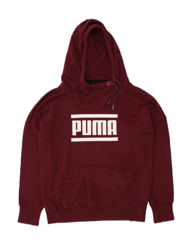 PUMA Womens Loose Fit Graphic Hoodie Jumper UK 12 Medium Maroon