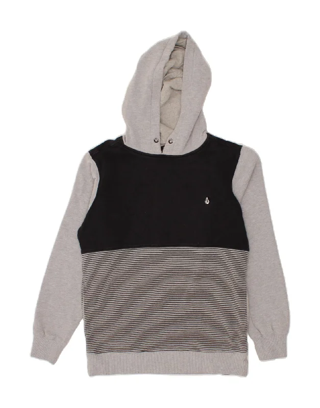 VOLCOM Mens Hoodie Jumper Small Grey Colourblock Cotton