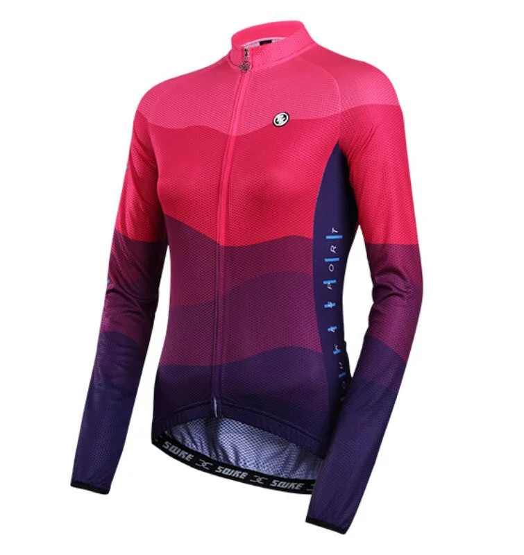 Fade Red Women Long Sleeve Cycling Jersey