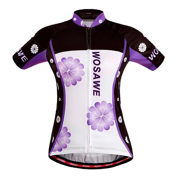 WOSAWE Purple Flower Short Sleeve Cycling Jersey